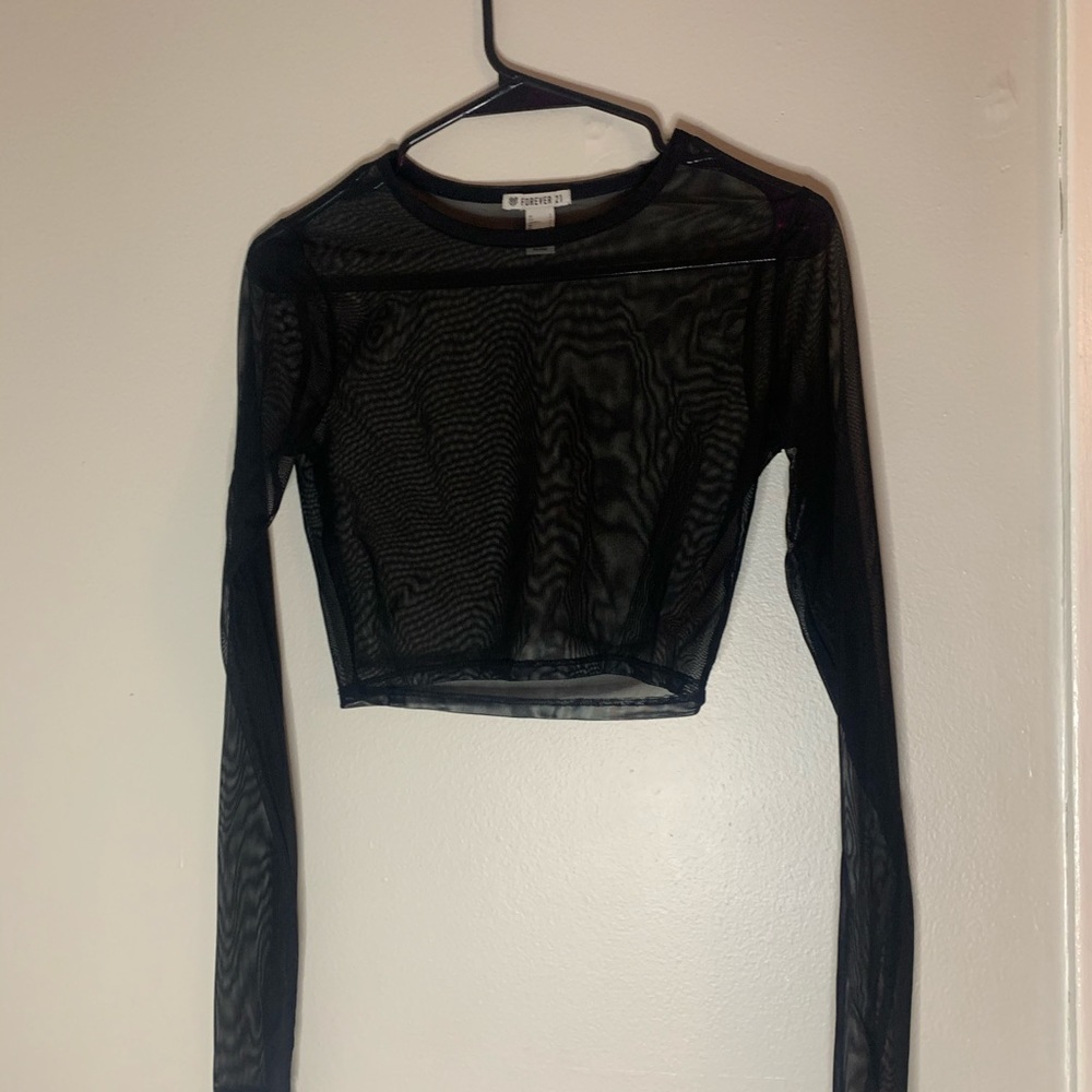 Mesh Long Sleeve Cropped Top
